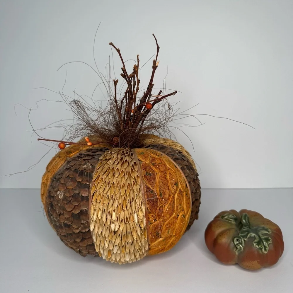 Set of 2 Decorative Pumpkins for Fall & Thanksgiving Tabletop Centerpiece Decor